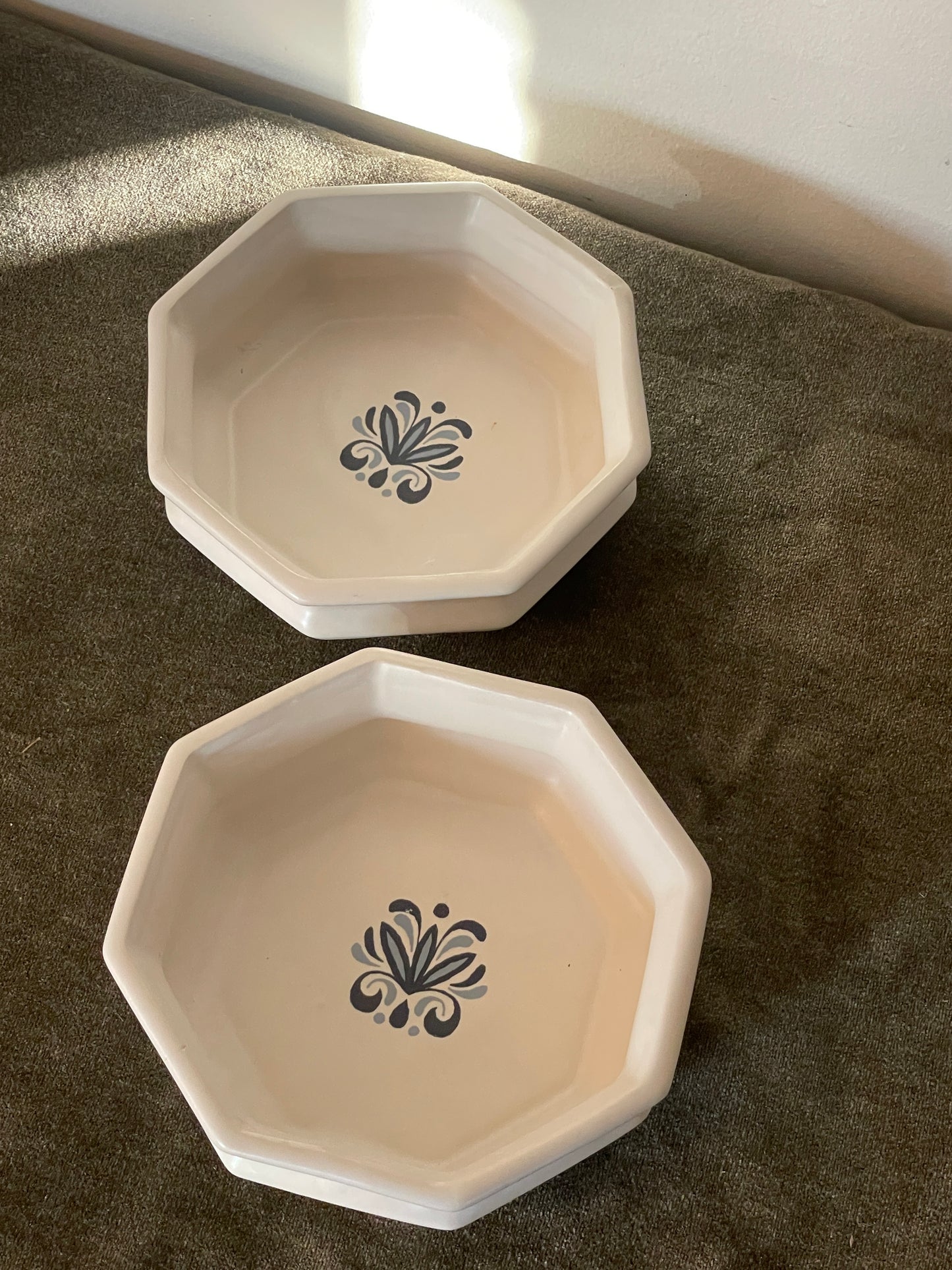 Porcelain Floral Painted Octagonal Bowls - Set of 2