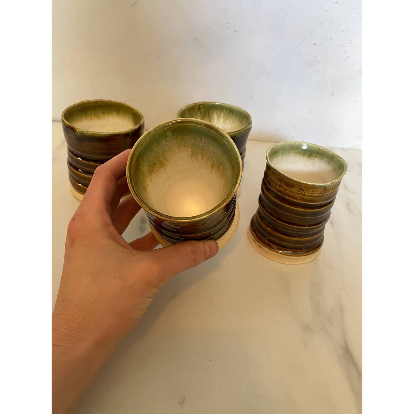 Handmade Bamboo Glazed Ceramic Mug Set of 4