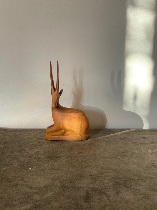 Midcentury Teak Wood Carved Sitting Deer