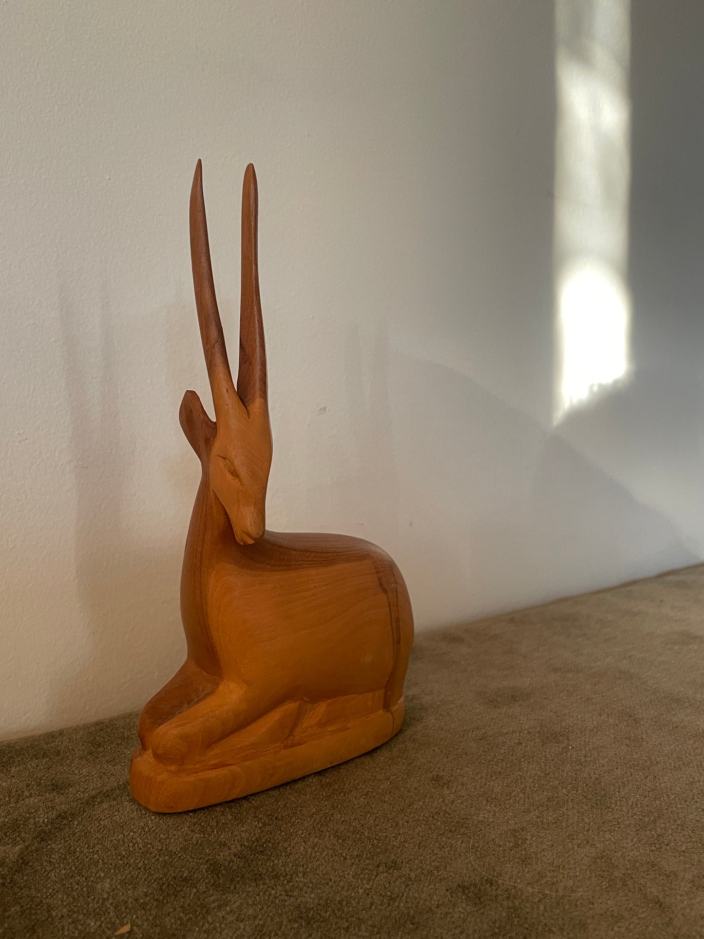 Midcentury Teak Wood Carved Sitting Deer