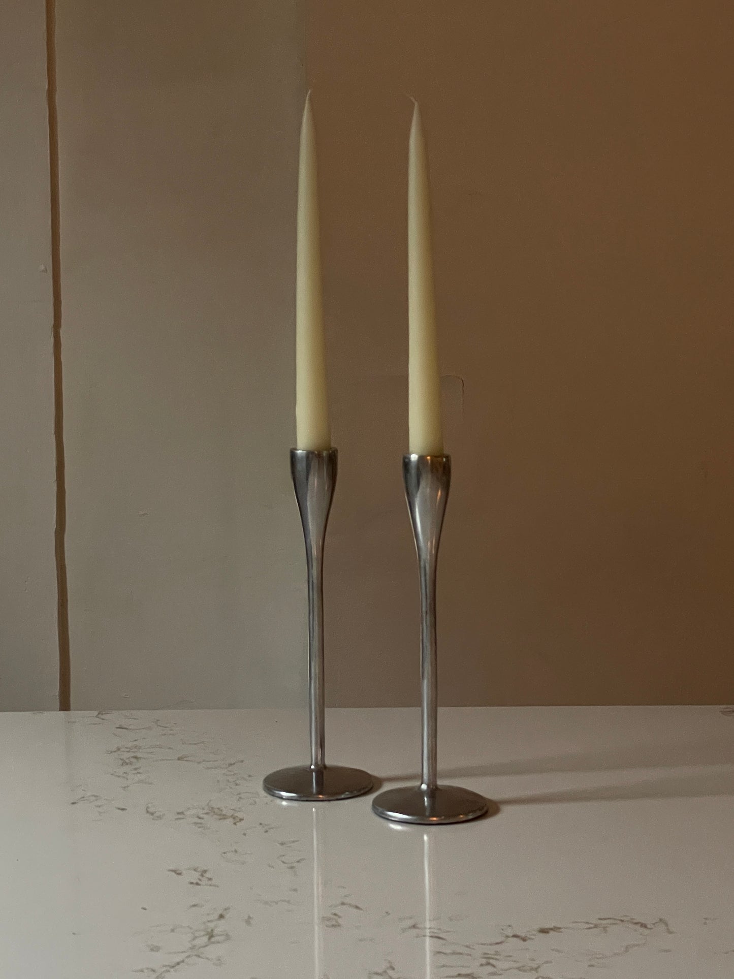 Vintage Silver Brushed Candle Holder Pair