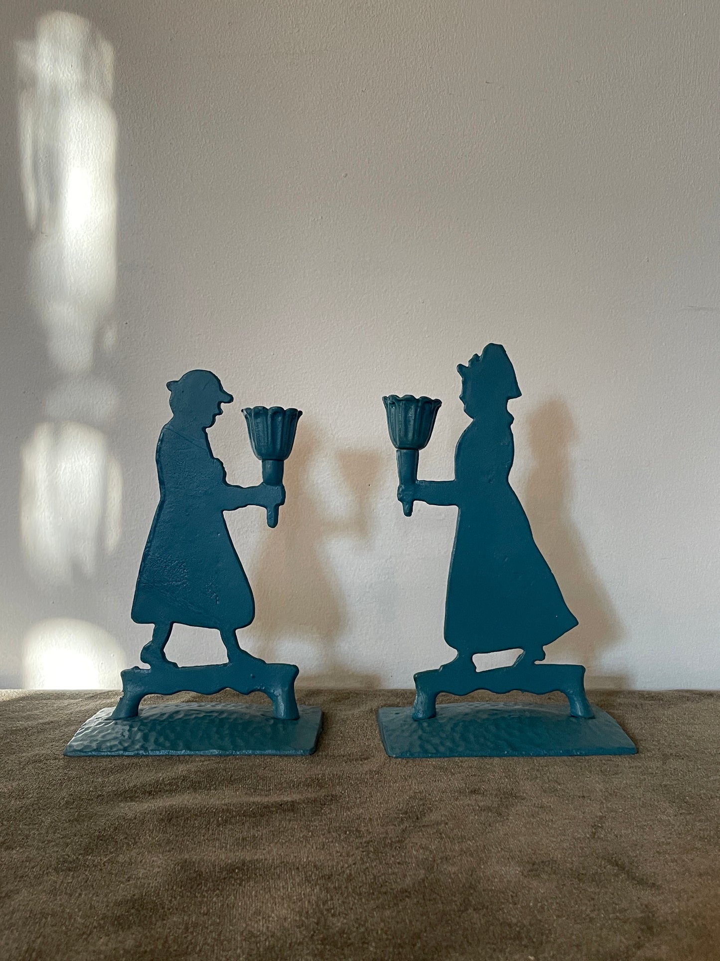 Vintage Cast Iron Courting Couple Candle Holder - Sold as pair