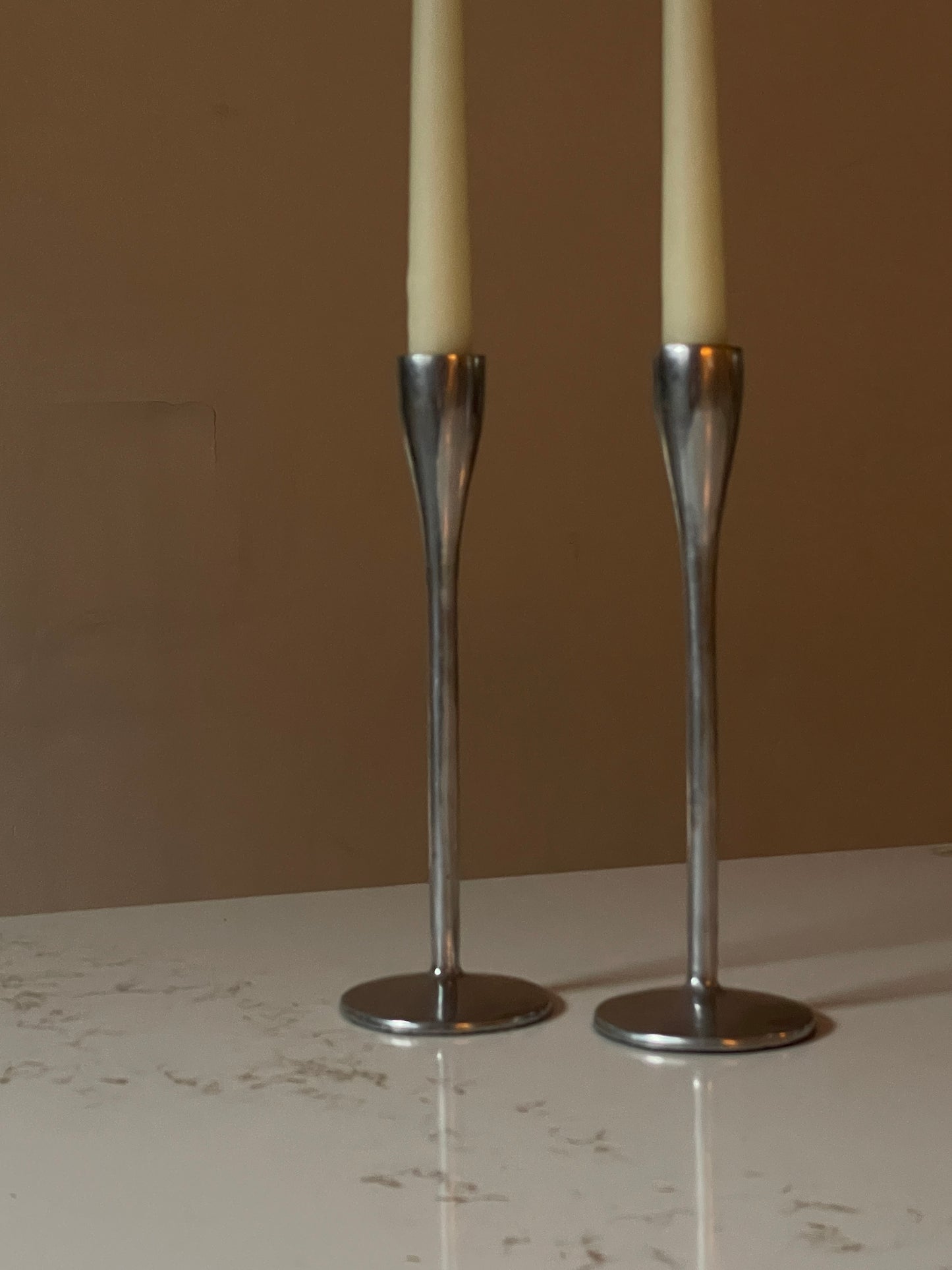 Vintage Silver Brushed Candle Holder Pair