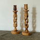 Carved Olive Wood Twisted Candlestick Holder - Sold as a pair of 2