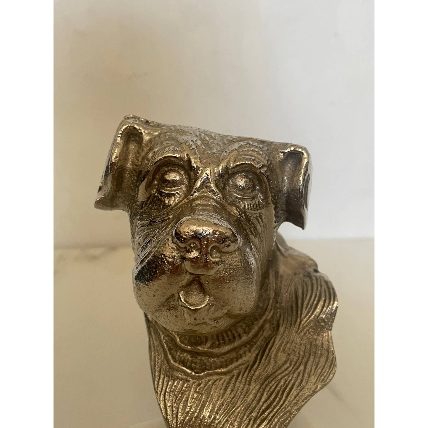 Silver Dog Trophy Bust on White Quartz Base