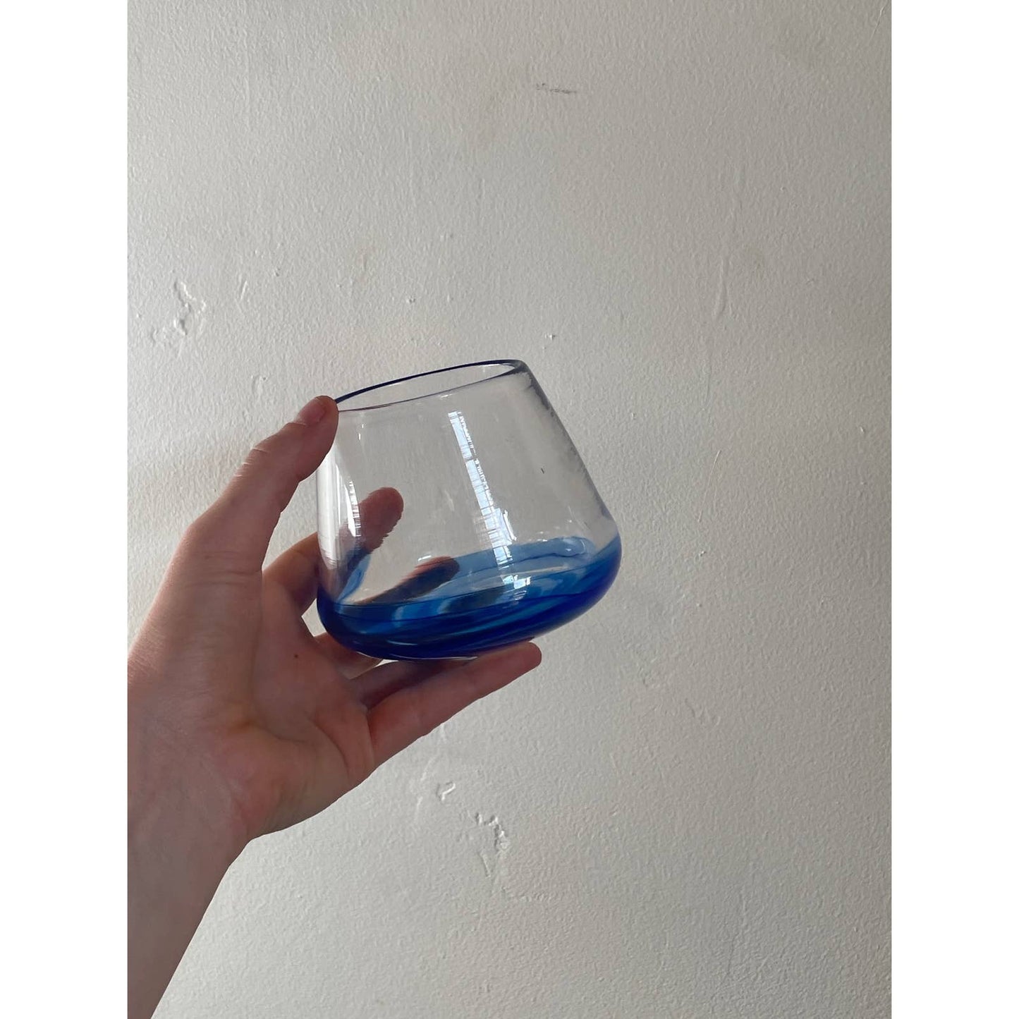 Blue Swirl Glass blown Rocking Whiskey Glass (Individual)