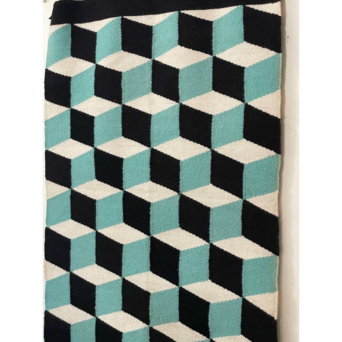 Hand-stitched Geometric Cube Optical Illusion Tapestry