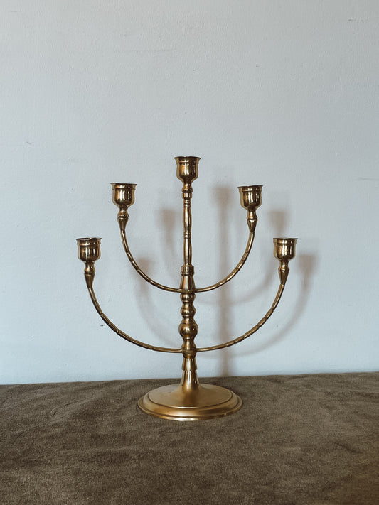 Vintage Brass Rotating 5-Arm Candelabra