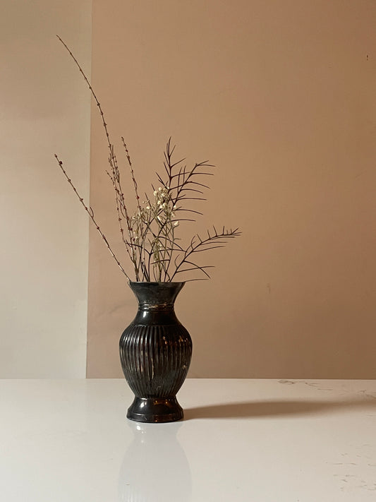 Patina’d Silver Plated Fluted Sprig Vase
