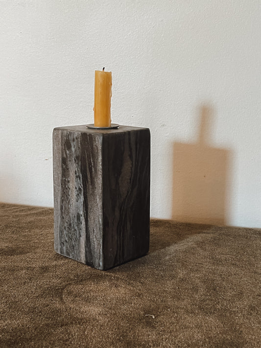 Dark Grey Cubed Marble Podium Taper Candle Holder