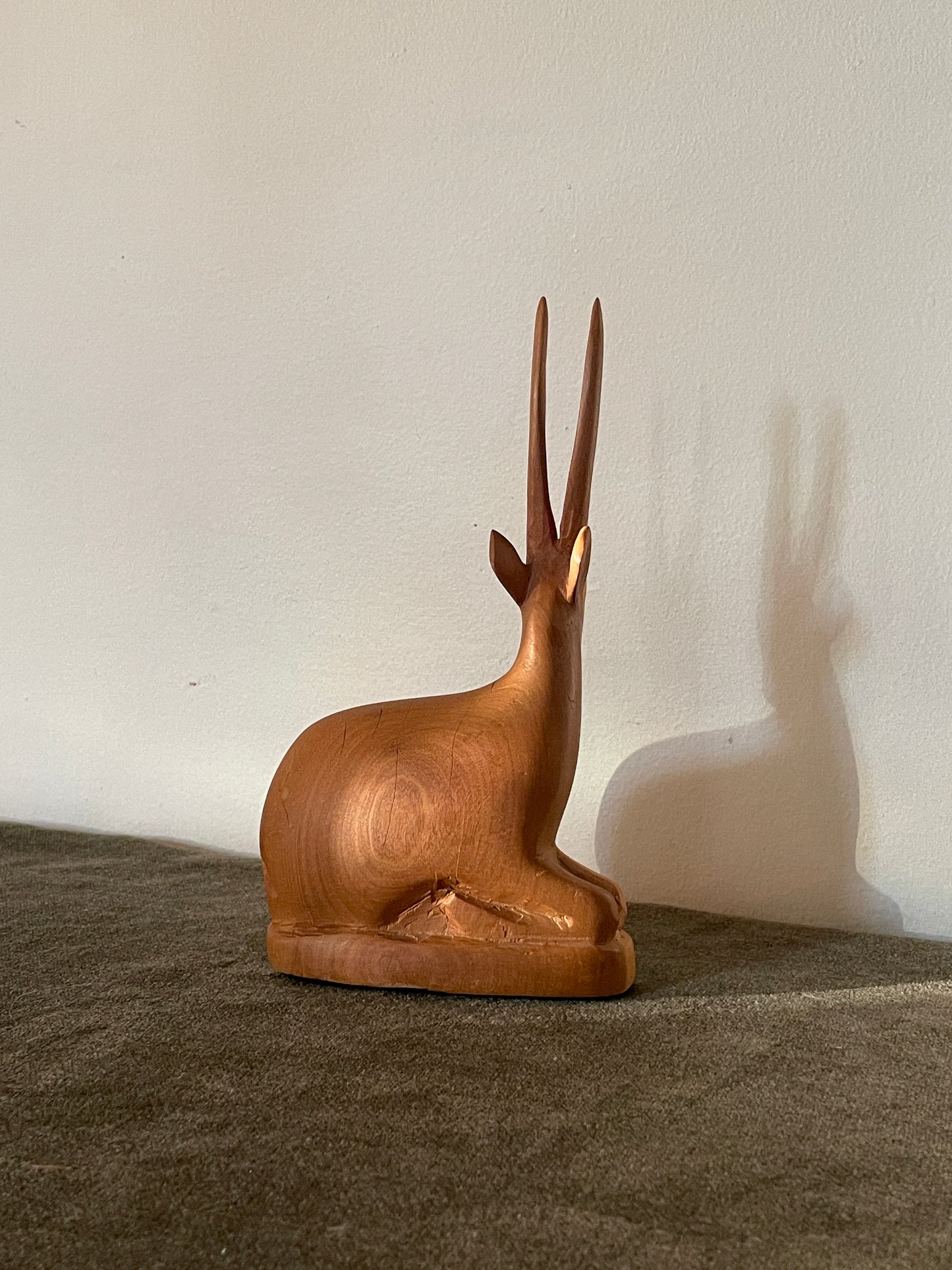 Midcentury Teak Wood Carved Sitting Deer