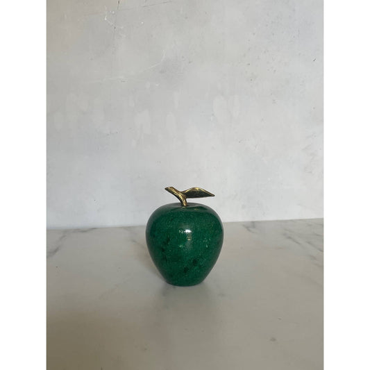 Vintage Green Marble Apple with brass stem leaf