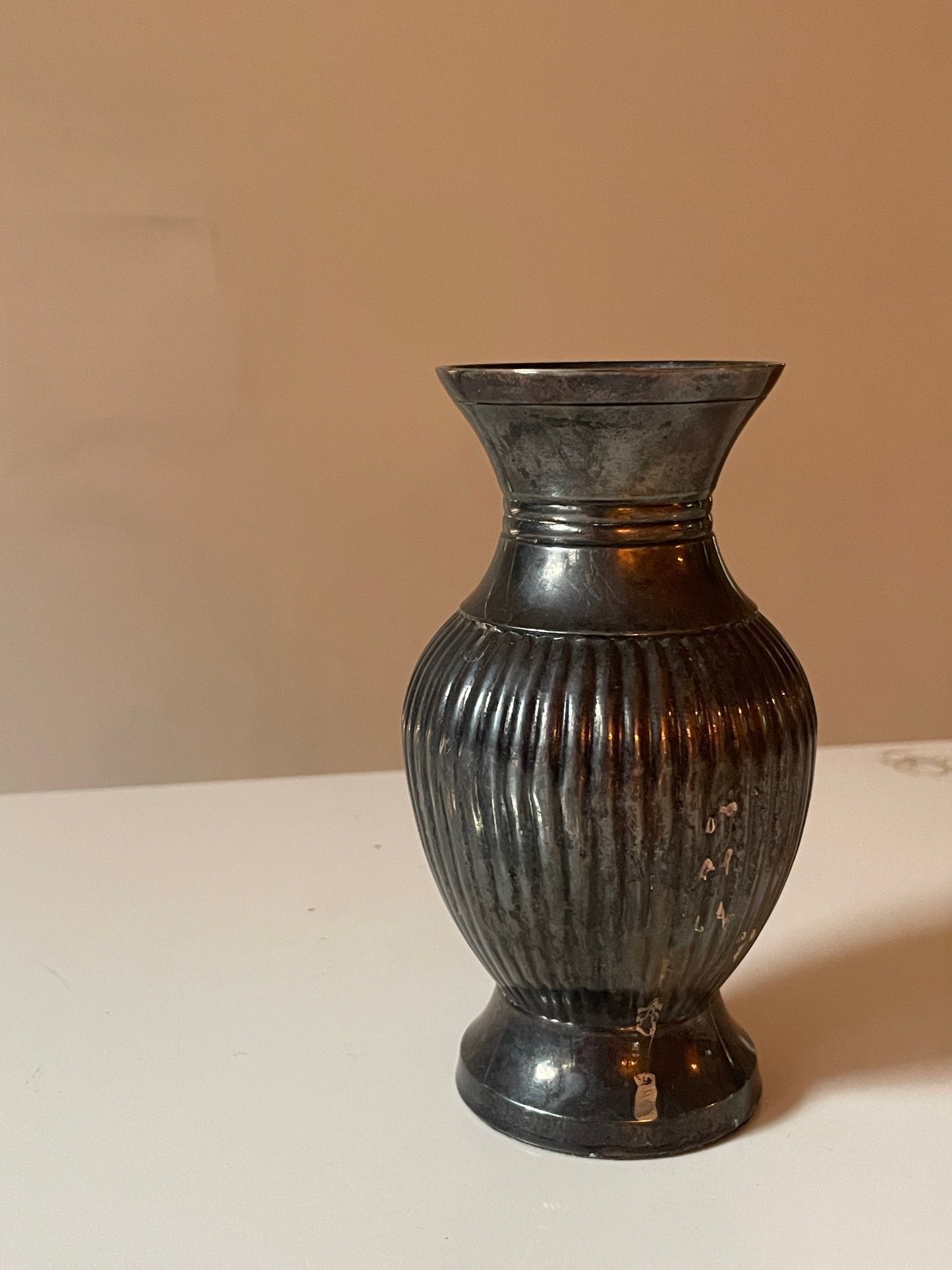 Patina’d Silver Plated Fluted Sprig Vase