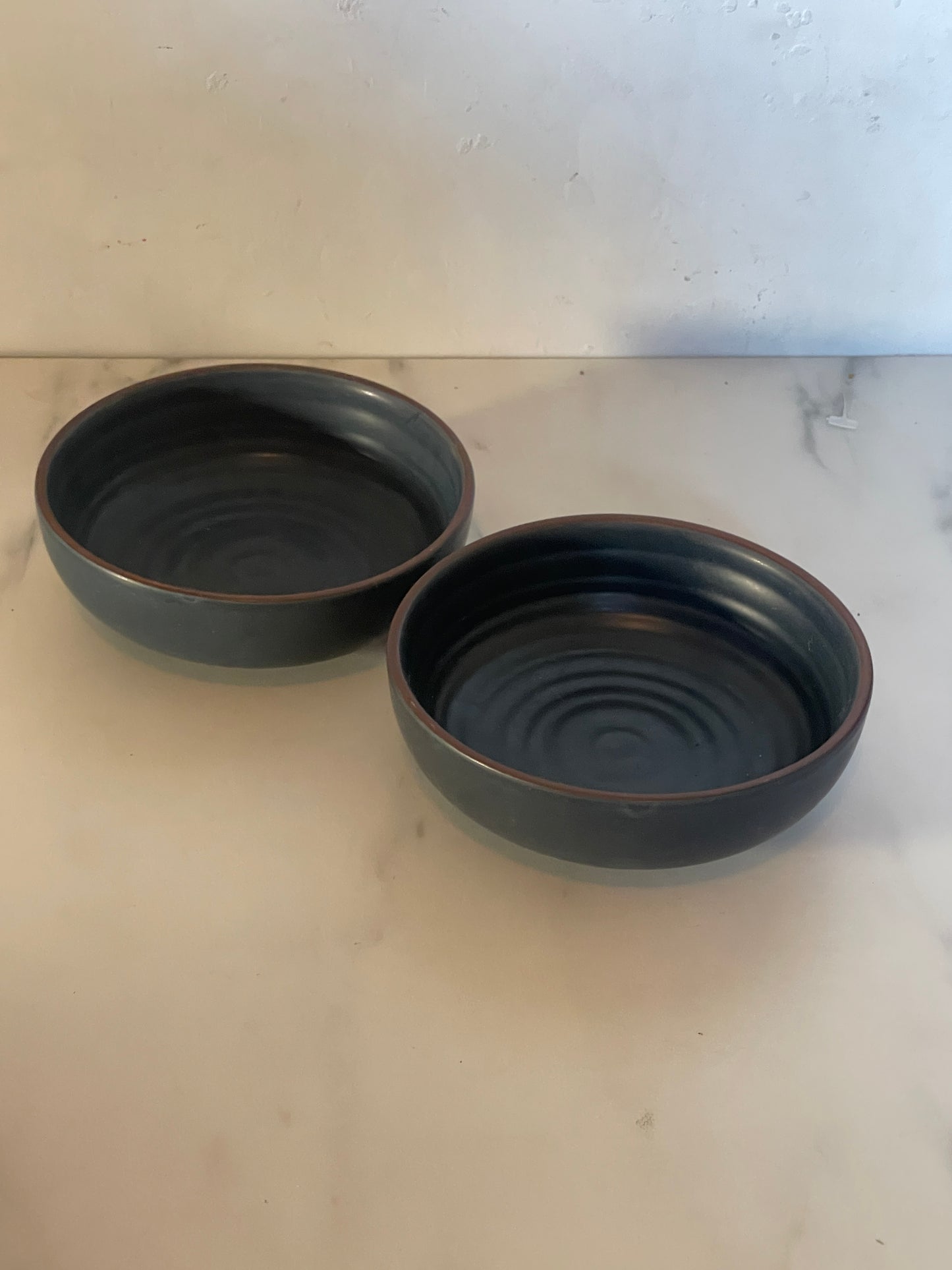 Pair of Matte Black and Plum Rimmed Bowls