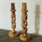 Carved Olive Wood Twisted Candlestick Holder - Sold as a pair of 2
