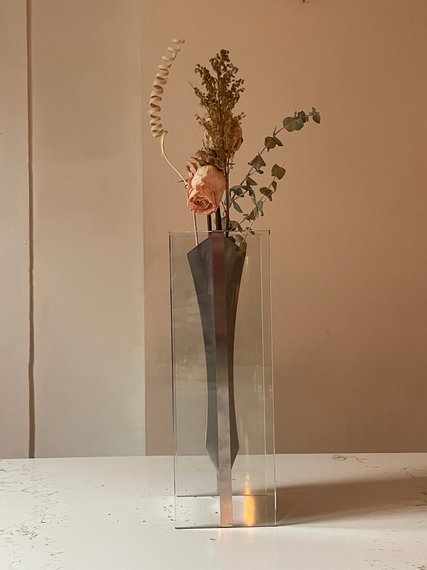 Vintage Steel and Glass Floating Vase