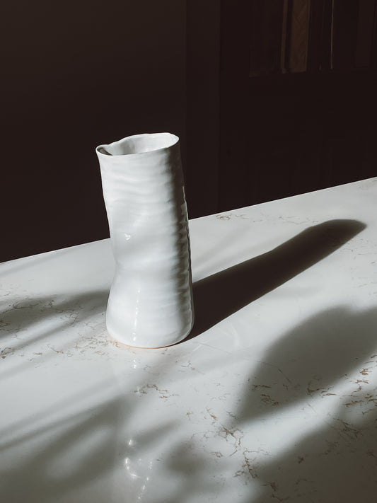 White Crumpled and Pinched Ceramic Vase