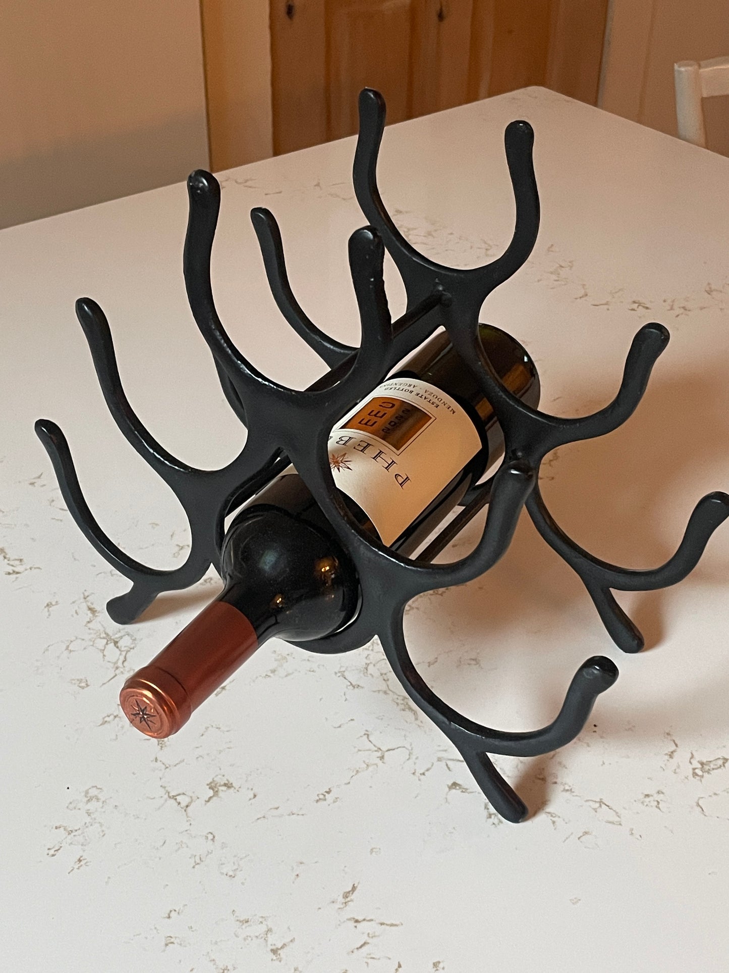 Black Casted Metal 6-Bottle Wine Rack