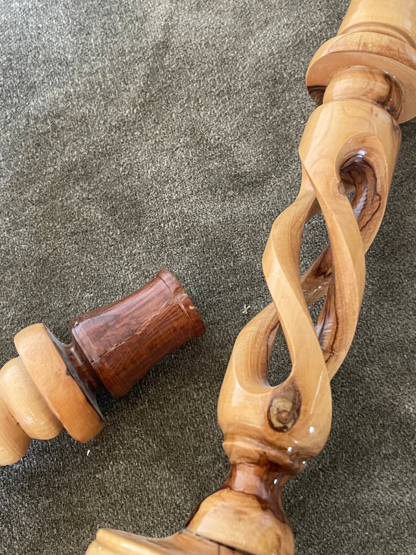 Carved Olive Wood Twisted Candlestick Holder - Sold as a pair of 2