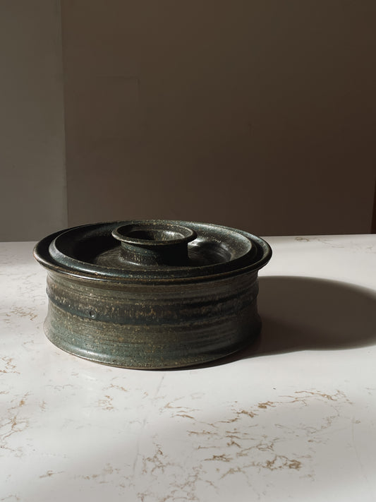 Handcrafted Lidded Ocean Green Stoneware Bowl