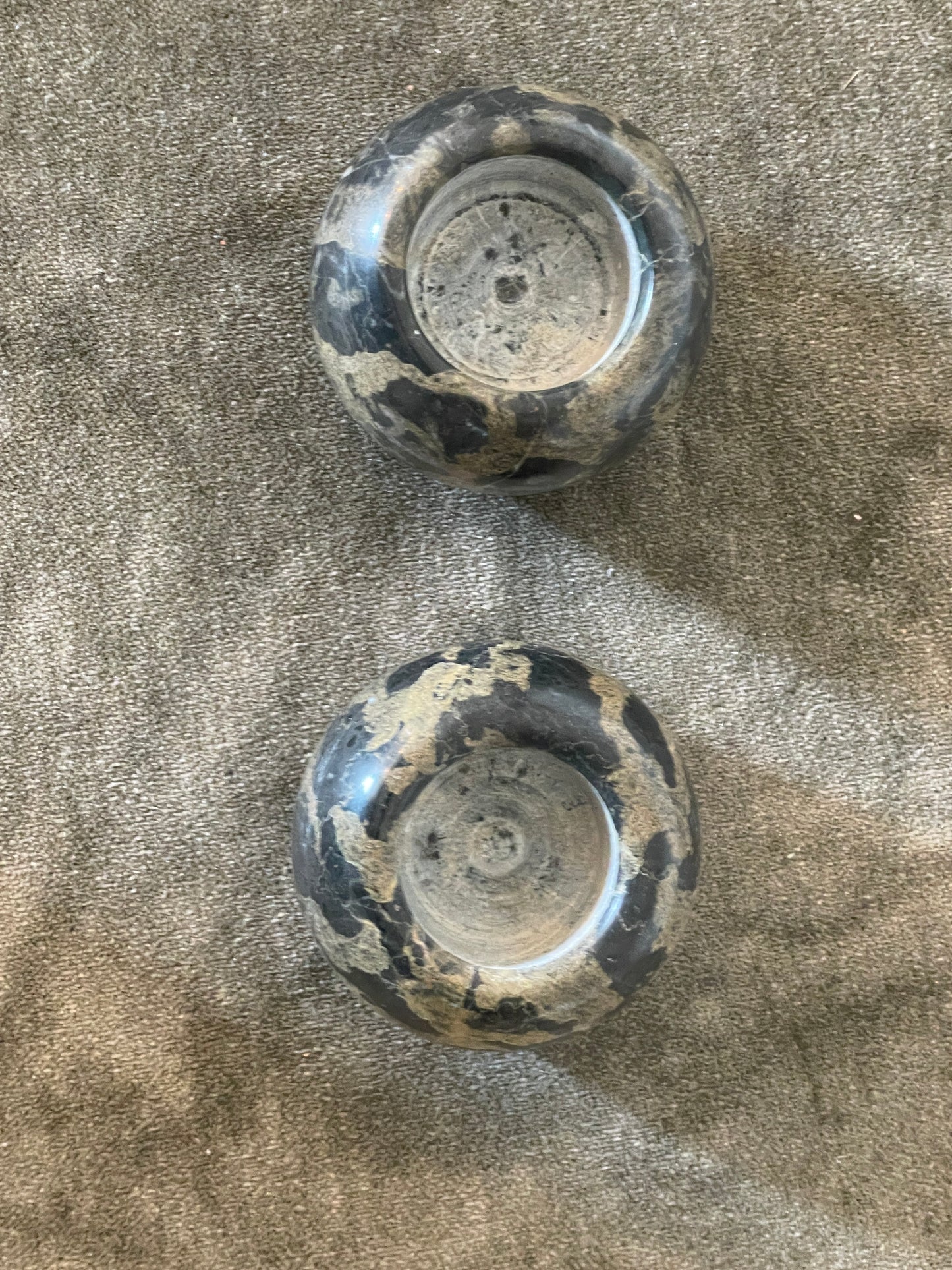 Pair of Black and Taupe Veined Marble Tea Light Candle Holders