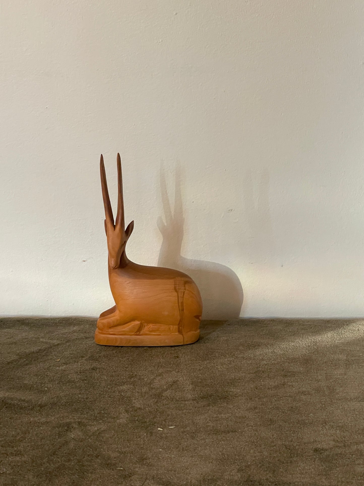 Midcentury Teak Wood Carved Sitting Deer