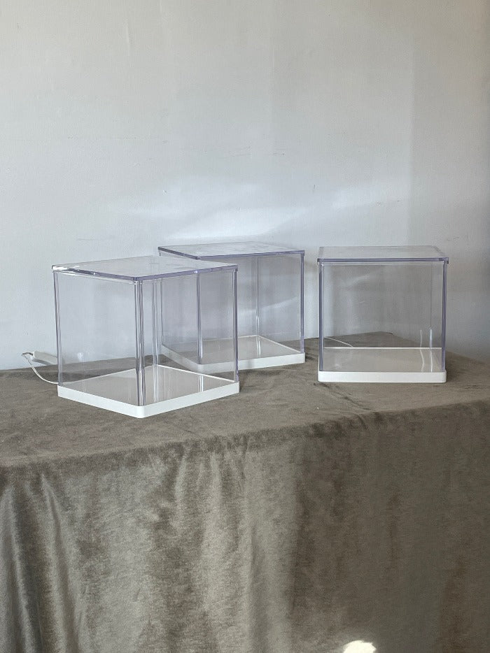 Trio of IKEA SYNAS 9” LED Lighted Acrylic Display Cases