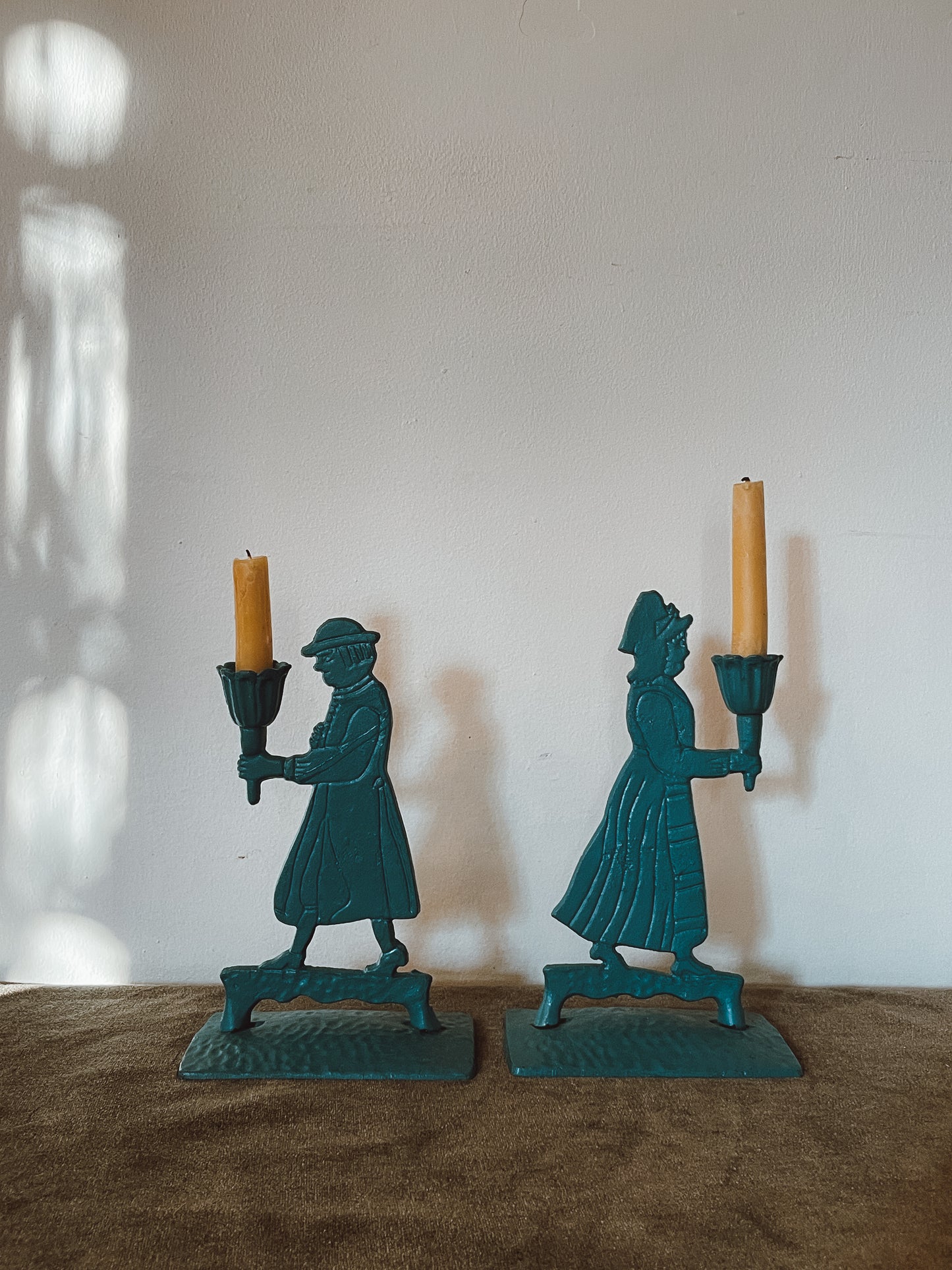 Vintage Cast Iron Courting Couple Candle Holder - Sold as pair