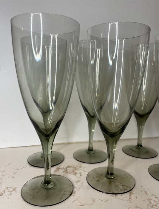 11 Orrefors Swedish Grey glass mirabel smoke water goblets stemware  8"