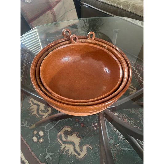 Vintage Handmade Mexican Redware Nesting Bowls