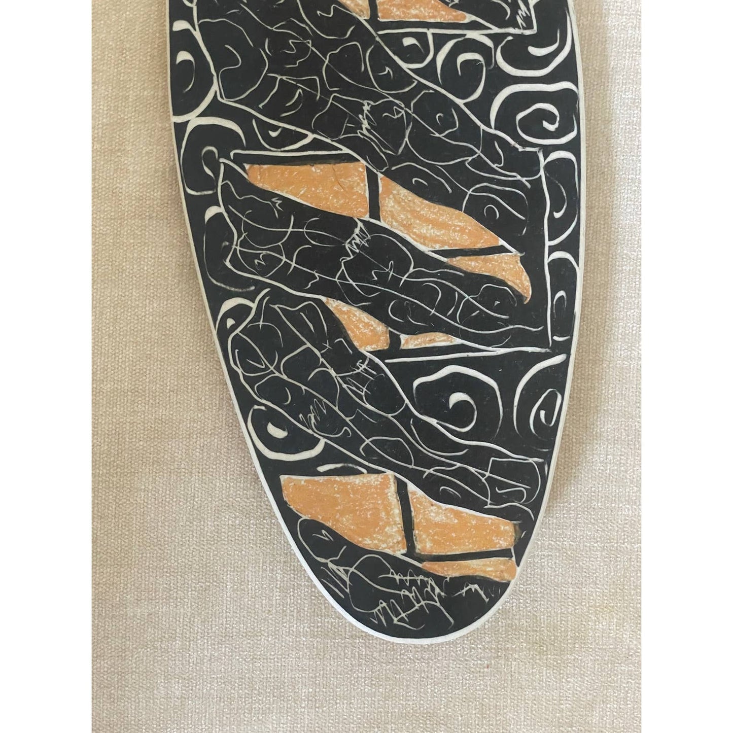 Hand Carved Black Geometric Organic Ceramic Platter