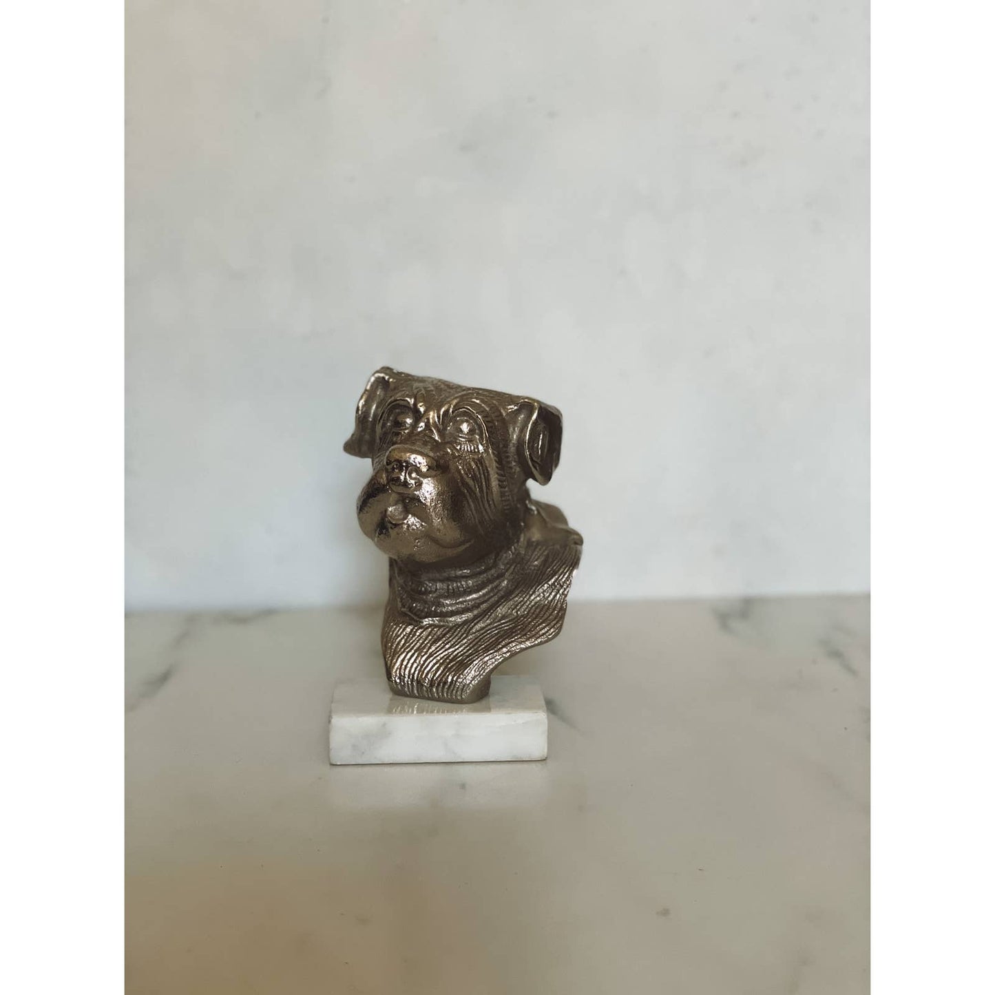 Silver Dog Trophy Bust on White Quartz Base