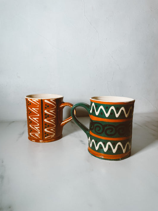 Hand-painted Forest Green and Dark Pumpkin Mugs - Sold as set of 2