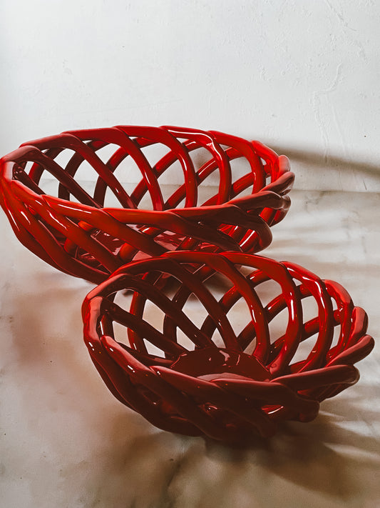 Red Ceramic Braided Bread Baskets 8" & 11"