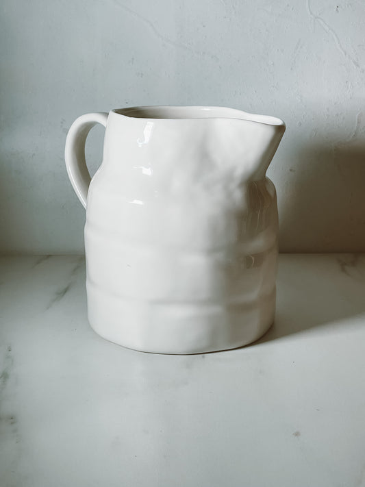 Creative Coop White Stoneware Pitcher