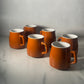 Retro Burnt Orange Stoneware Mugs - Set of 6