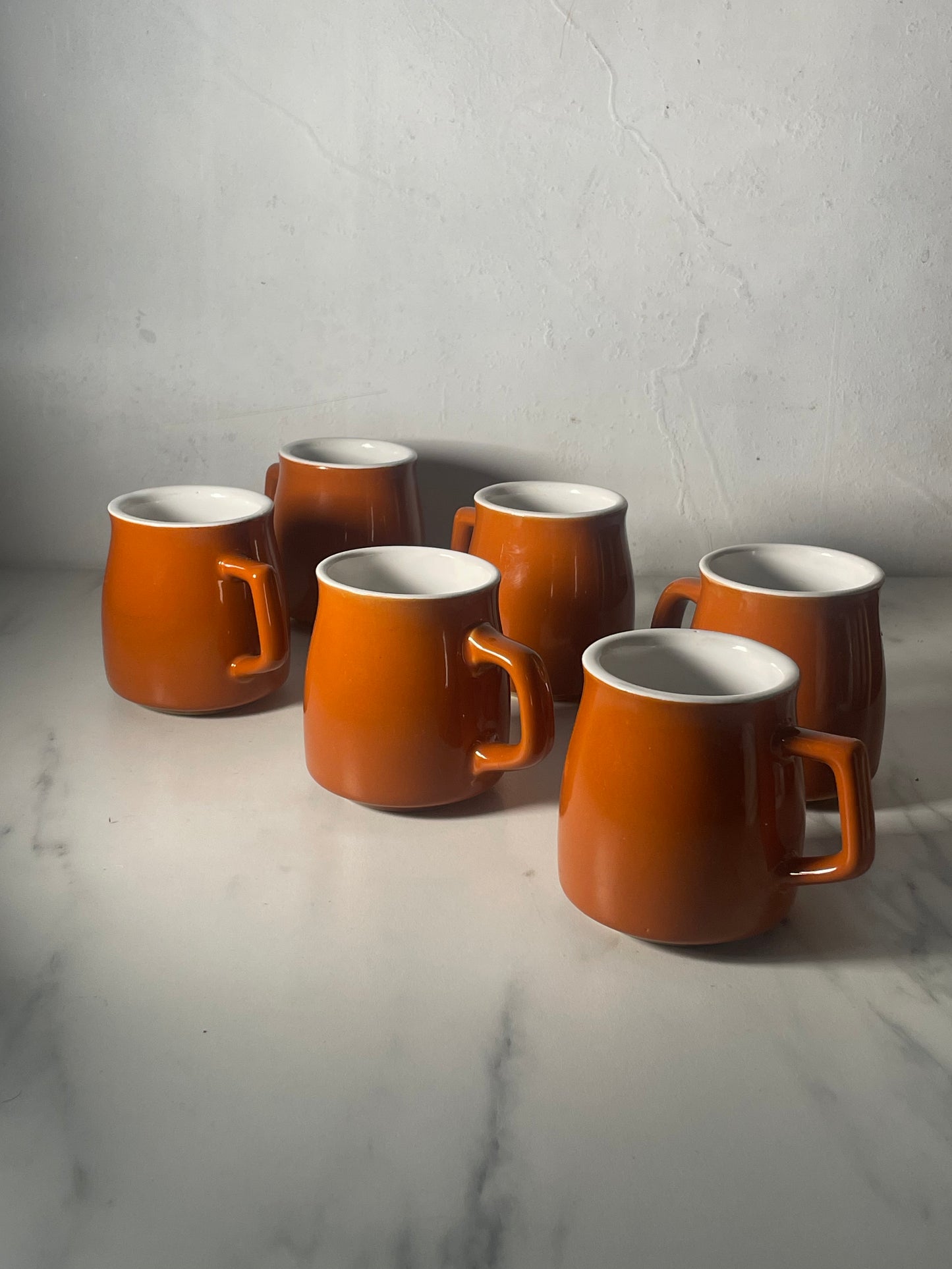 Retro Burnt Orange Stoneware Mugs - Set of 6