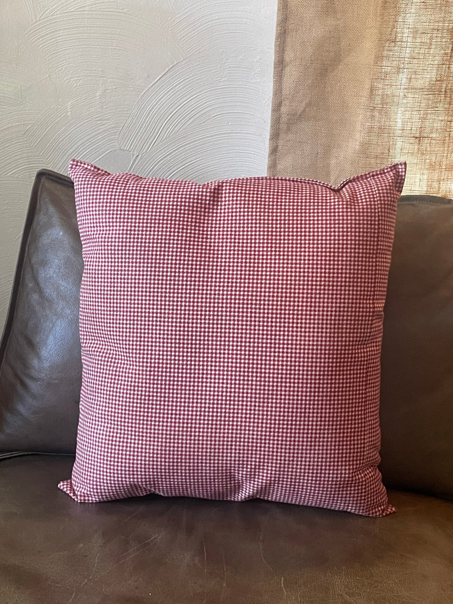 French Check Red and White Handsewn Accent Pillow