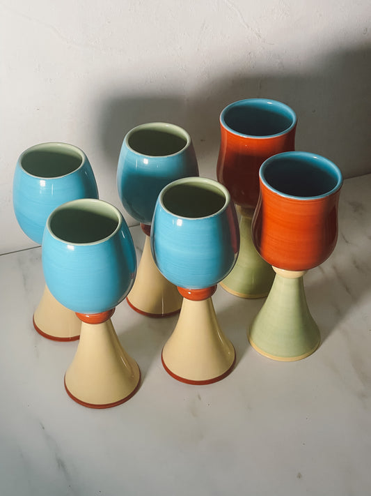 Spring Bloom Colorblock Ceramic Goblets - Set 6