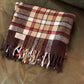 Larger Vintage Faribo Wool Brown & Red Plaid Blanket - Made in USA