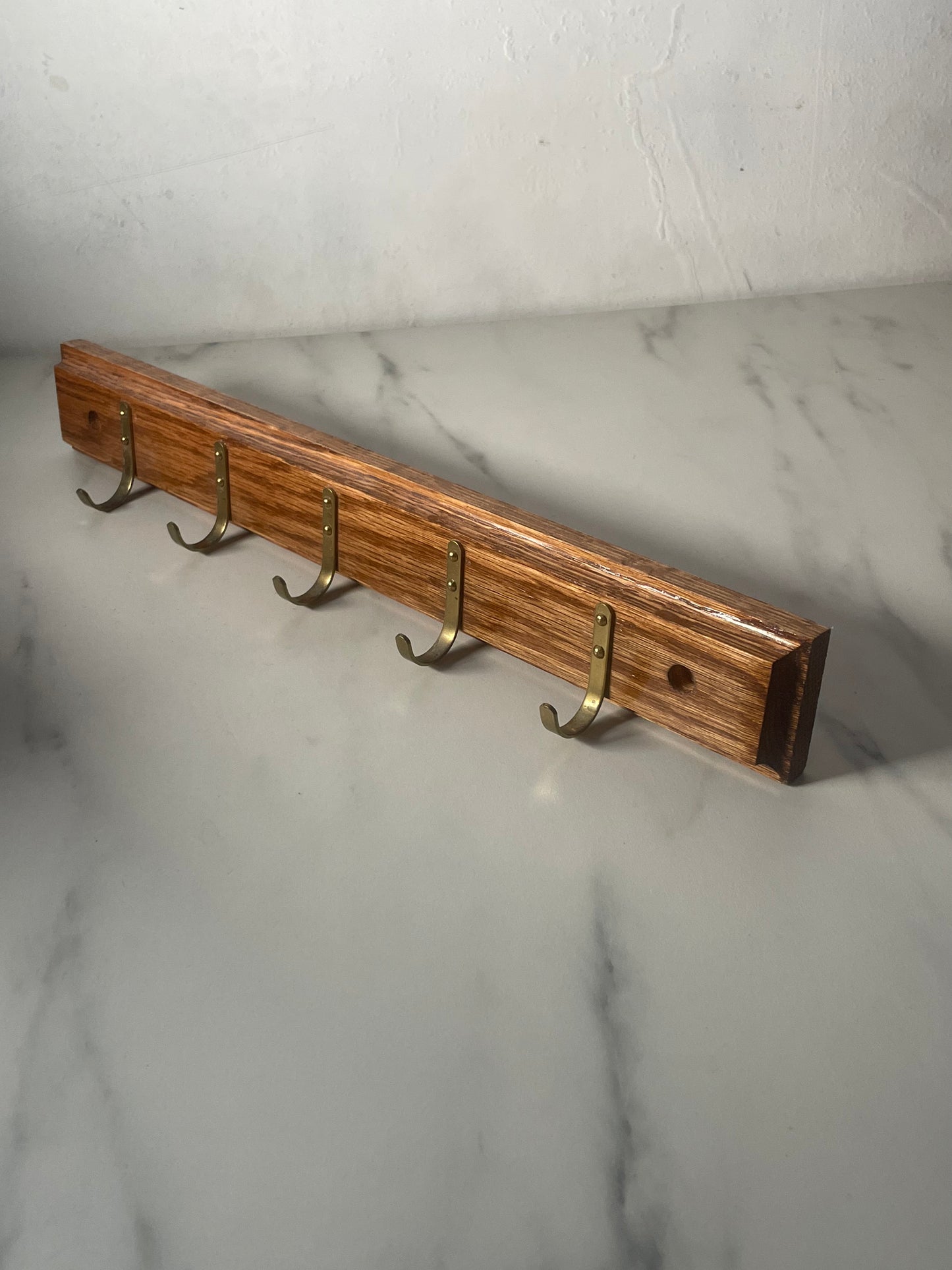 5 Brass Hook Wooden Coat Rack