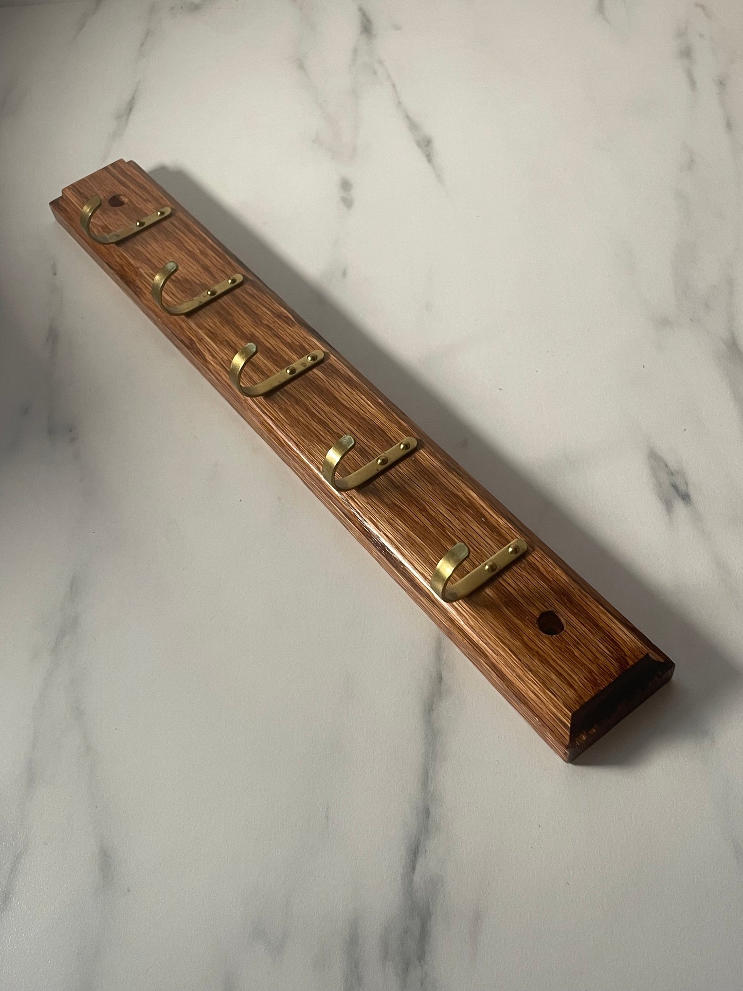 5 Brass Hook Wooden Coat Rack