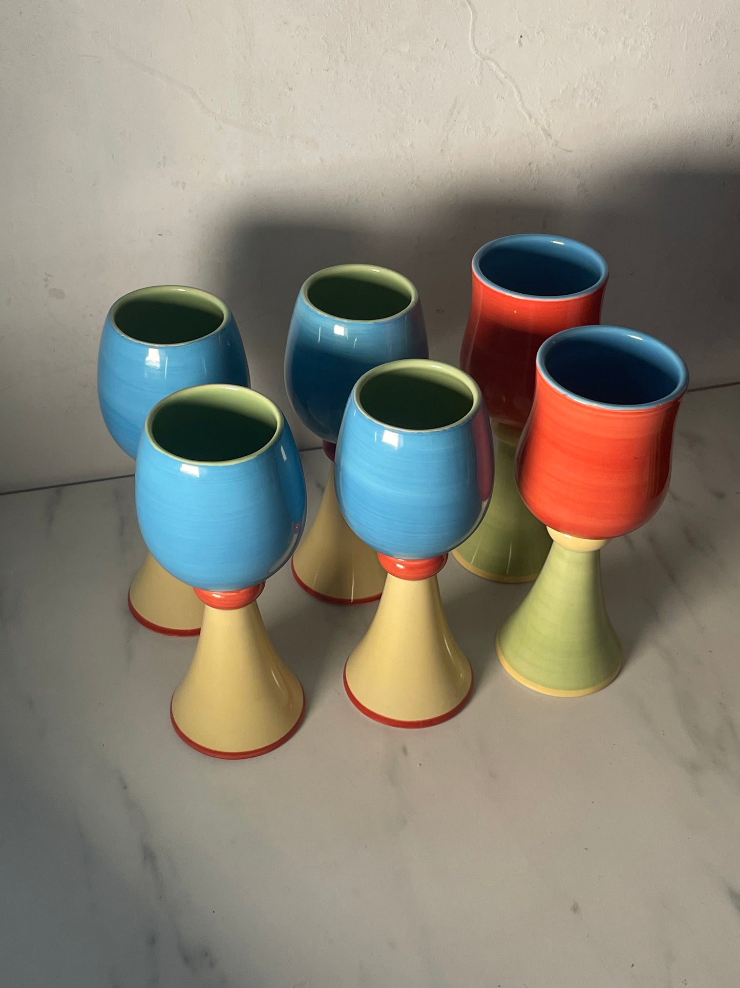 Spring Bloom Colorblock Ceramic Goblets - Set 6