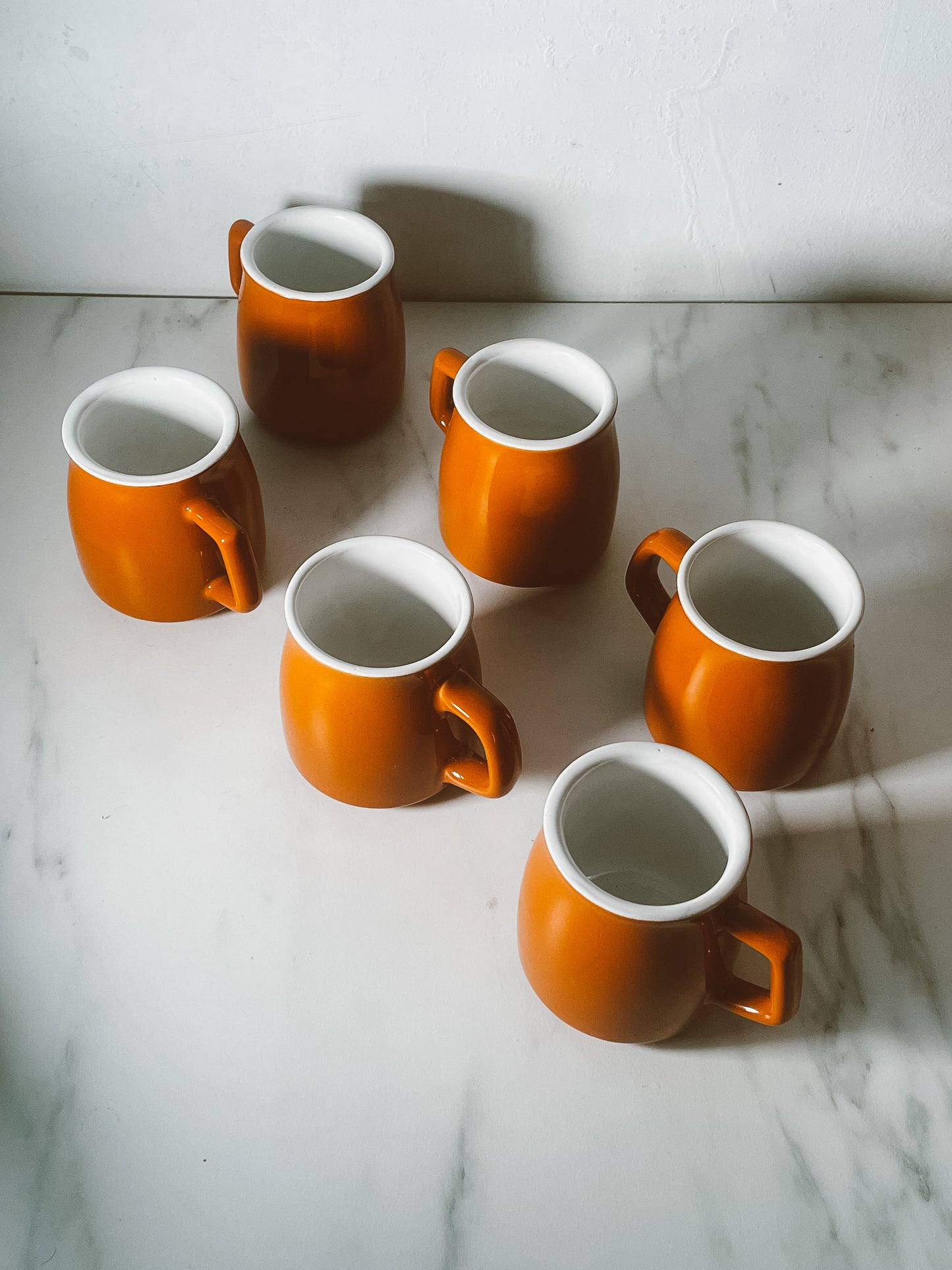 Retro Burnt Orange Stoneware Mugs - Set of 6