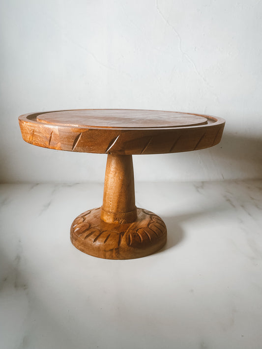 Wooden Cake Stand with Hand-carved Base