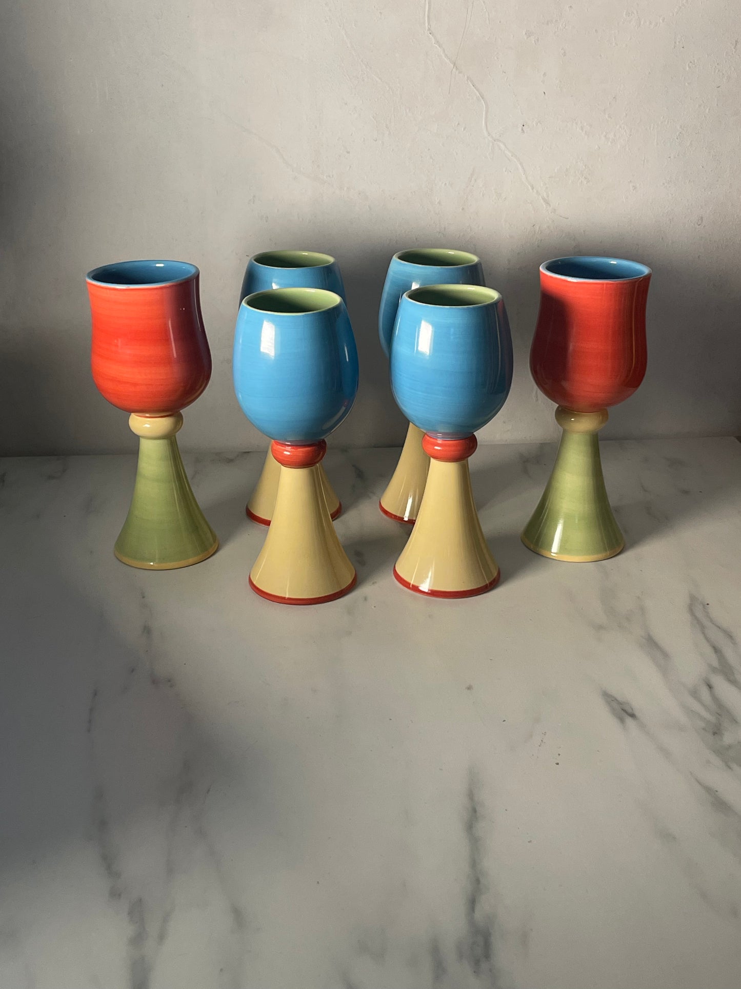 Spring Bloom Colorblock Ceramic Goblets - Set 6