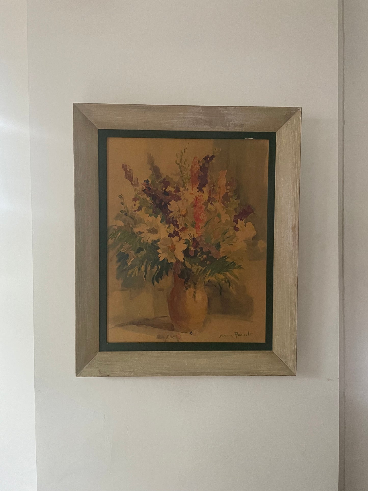 Albert Fernand- Renault 1950’s  Flowers Print in Light Wash Frame