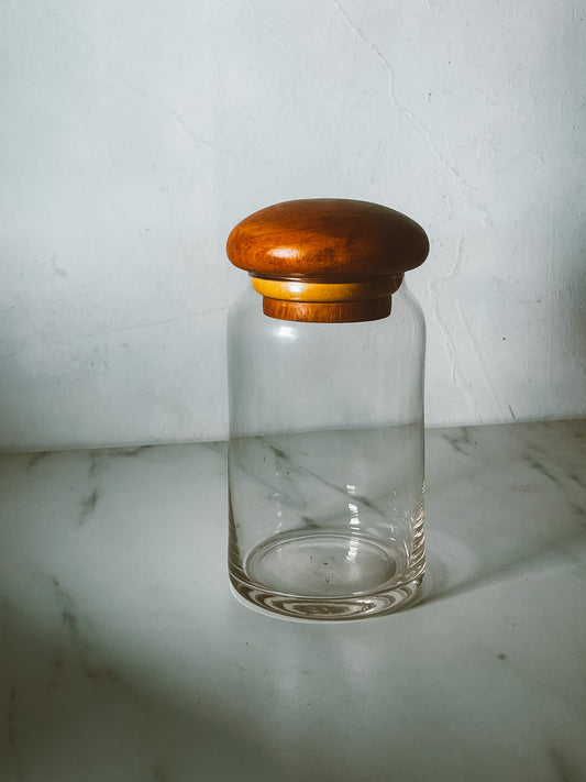 Teak Lidded Glass Storage Jar