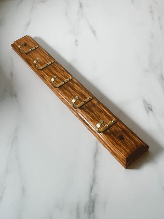 5 Brass Hook Wooden Coat Rack