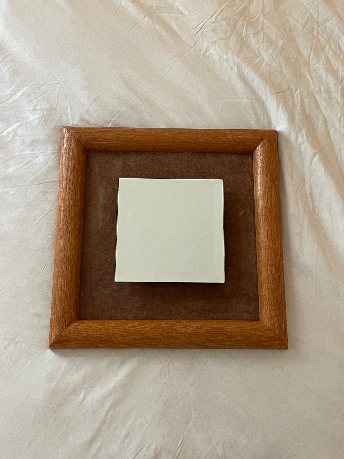 70’s Suede & Oak Framed Raised Mirror